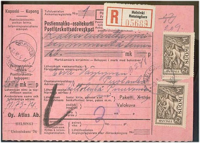 1930 25mk puunhakkaaja 2 kpl R-postiennakkopaketti