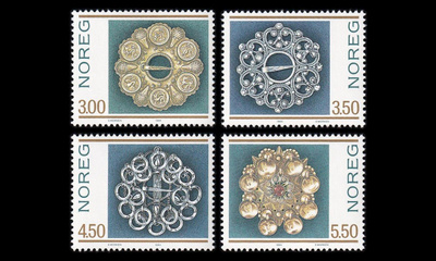 Norja 1165-8 ** Postimerkin päivä hopeakoruja (1994)