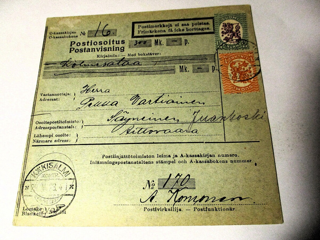 1928 Käkisalmi Kontr. (R5) postiosoituksella