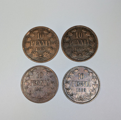 10penniä 1865,1866,1867,1899