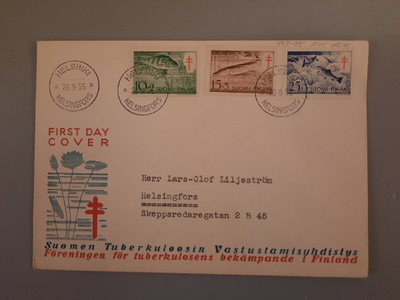FDC Suomi 1955 TUB kalat
