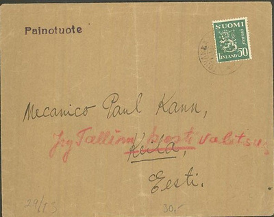 M30 1932 50p vihreä leijona painotuotekuori Viroon