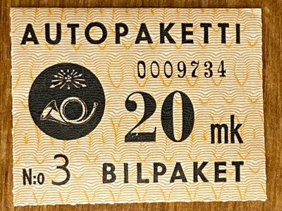 AUTOPAKETTIMERKKI 1949/50 20MK W4**