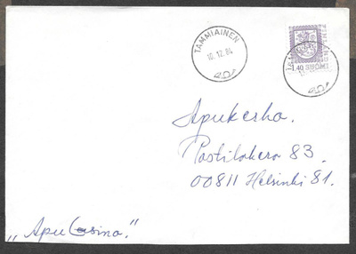 Postilähetys -  Yl.m. 1,40 (LAPE 936) Tammiainen 10.12.1984