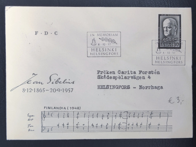 1957 FDC Sibelius, takana tuloleima