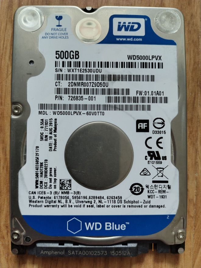 Western Digital kovalevy, 500 Gt SATA 2,5''