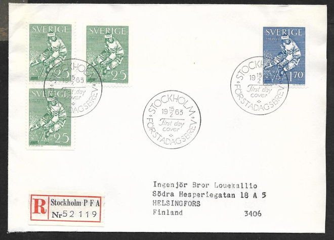 Ruotsi - VM ishockey FDC 1963 R (Fac. 542-543)
