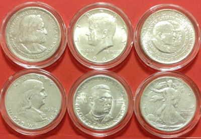 USA 6 x half silver Dollar 1893, 1943. 1946 .... (KD13)