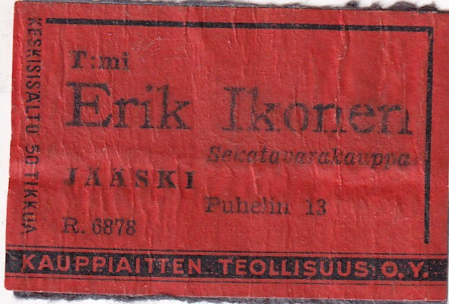 Jääski, T:mi Erik Ikonen, R. 6878   s15/3
