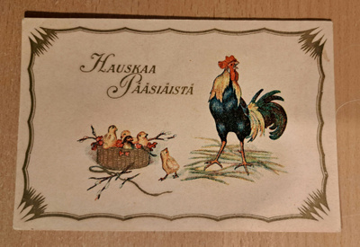 kukko ja tipuja, kultausta, kulkenut käsipostissa