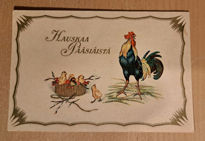 kukko ja tipuja, kultausta,  kulkenut käsipostissa