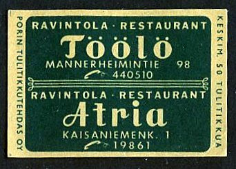 Ravintolat TÖÖLÖ ja ATRIA, HELSINKI