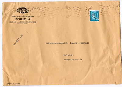 1952 25mk sin.leijona asiakirjojalähetys