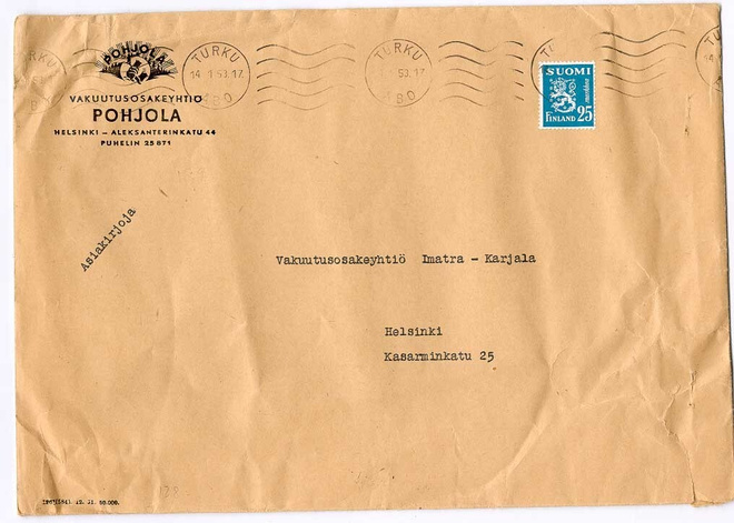 1952 25mk sin.leijona asiakirjojalähetys