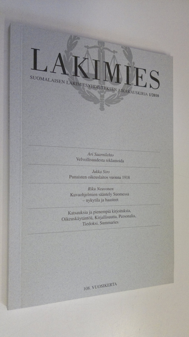 Lakimies 1/2010 : Suomalaisen lakimiesyhdistyksen aikakau...