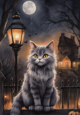 Halloween harmaa kissa, lyhty