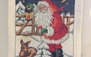 Ristipistoilla tehty kiva jouluinen seinävaate