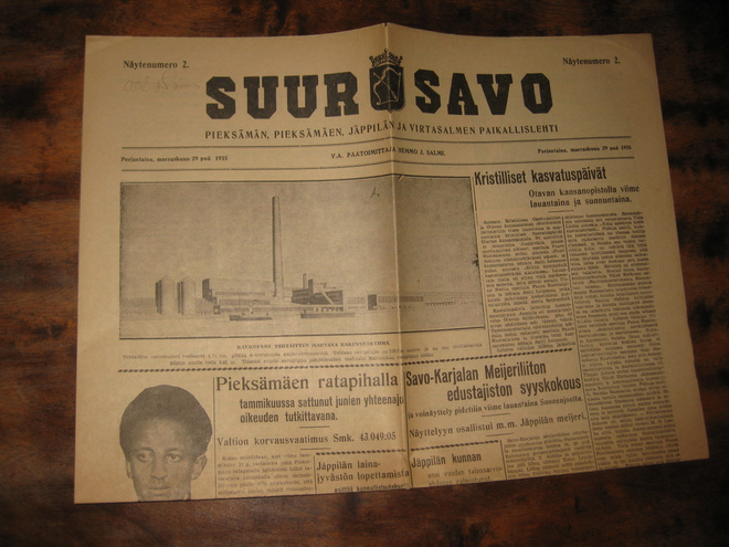 Sanomalehti  Suur-Savo 29.11.1935