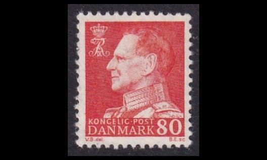 Tanska 397 ** Frederik IX 80 öre oranssinkeltainen (1961)