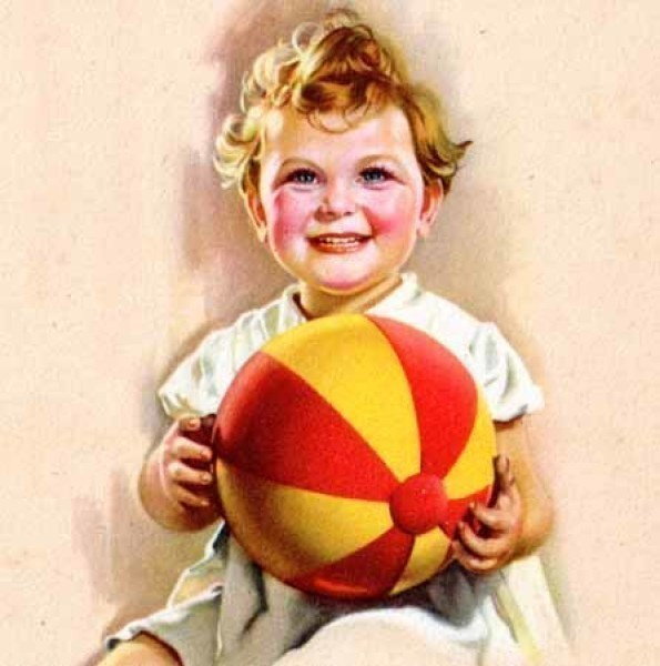 LAPSET / Iloinen lapsi ja värikäs pallo. 1940-l.