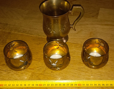 Vintage Intialainen Tuoppi & Kynttilänalunen 3kpl.