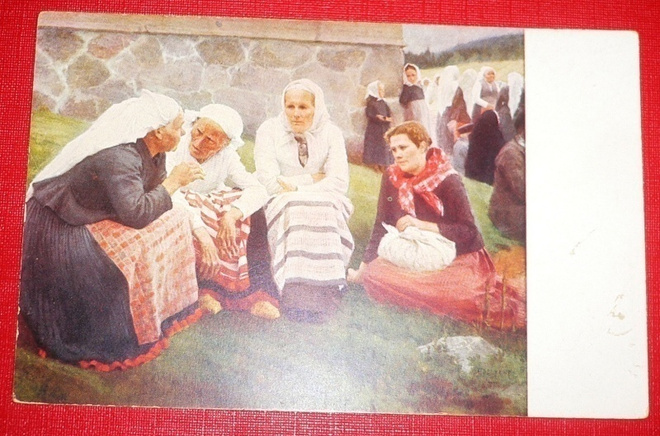 A. Edelfelt : Naisia Ruokolahden kirkolla ulkopuolella