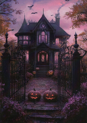 Halloween kaksi kurpitsaa portilla