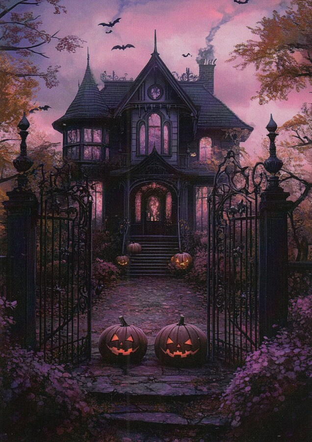 Halloween kaksi kurpitsaa portilla