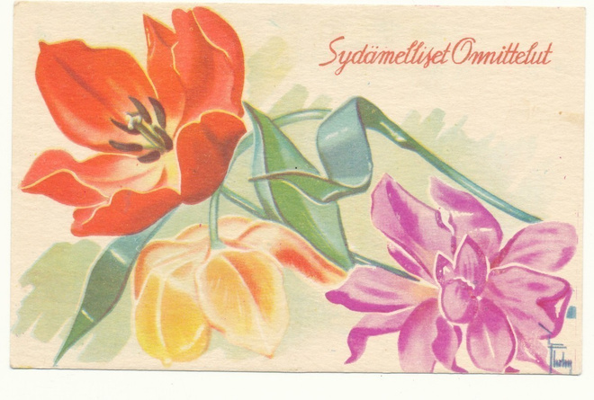 Inga Fagerholm -Tulppaaneja- vanha kortti