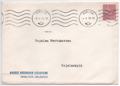 Firmakuori Forssa Nordmanin kirjapaino 1970 + tarra