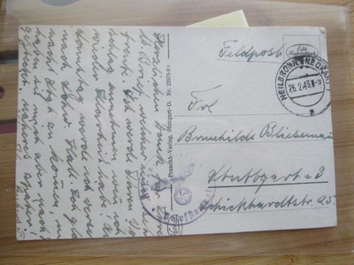 Saksa, kenttäposti kortti vuodelta 1943 leimoin