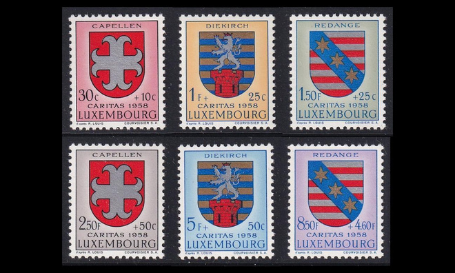 Luxemburg 595-600 ** Caritas vaakunoita (1958)