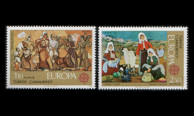Turkki 2355-6 ** Europa maalauksia (1975)
