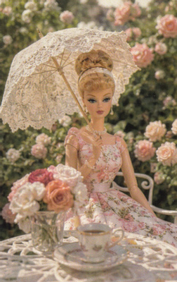 Barbie puutarhassa, päivänvarjo (postikortti)