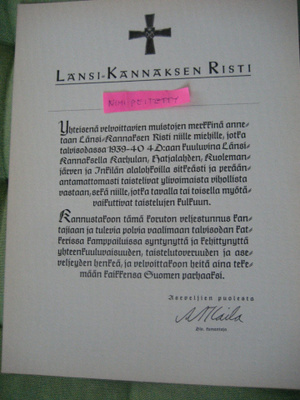 Länsi- Kannaksen Ristin Myöntökirja