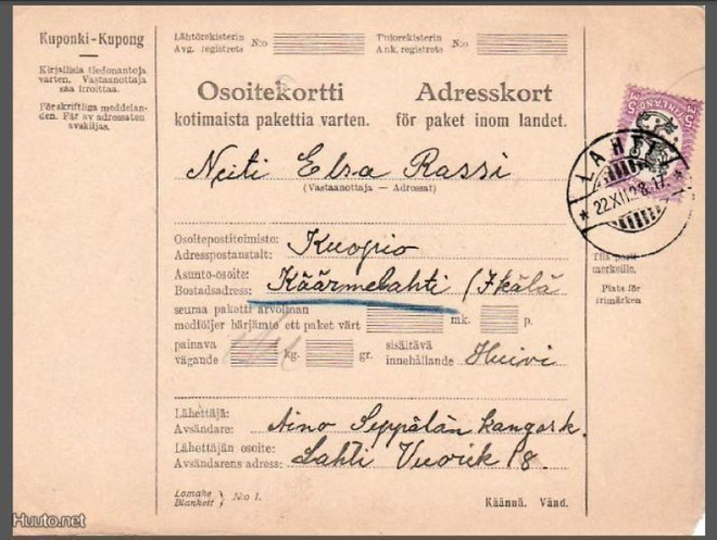 POSTIOSOITEKORTTI LAHTI - KÄÄRMELAHTI 5MK - SAARINEN