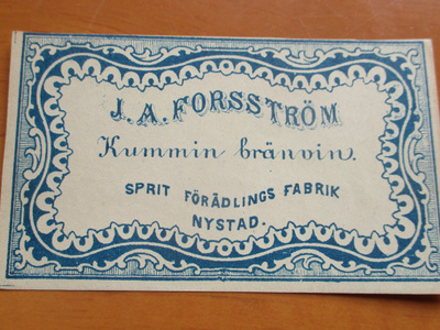 Uusikaupunki J A Forsström viinatiketti 9x5cm