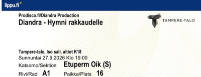 Diandra - Tampere-talo su 27.9. (1. rivi)