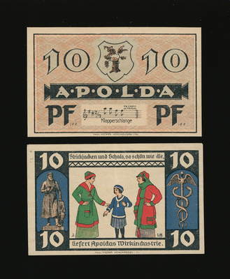Saksa Notgeld 2 x 10 Pfennig, Apolda 1921