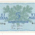 5 markkaa 1963 Litt. B, sarja B* , korvaava tähtiseteli. - pikkukuva 1