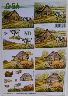 3D KORTTIKUVAT- "Lehmä ja poni" leikattava A4 arkki.