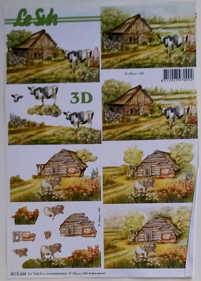 3D KORTTIKUVAT- "Lehmä ja poni" leikattava A4 arkki.