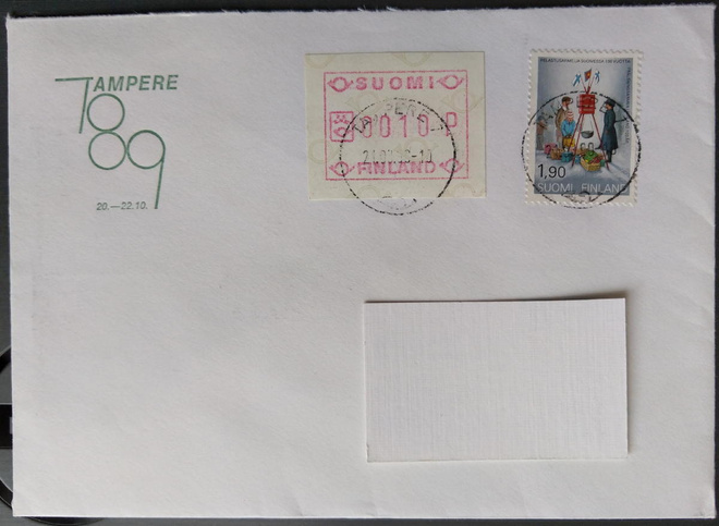 Tampere 7 / Postipankki -leima kirjeellä 1990, kulk.