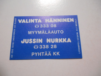 TT Etiketti Valinta Hänninen Myymäläauto Jussin Nurkka Pyhtä
