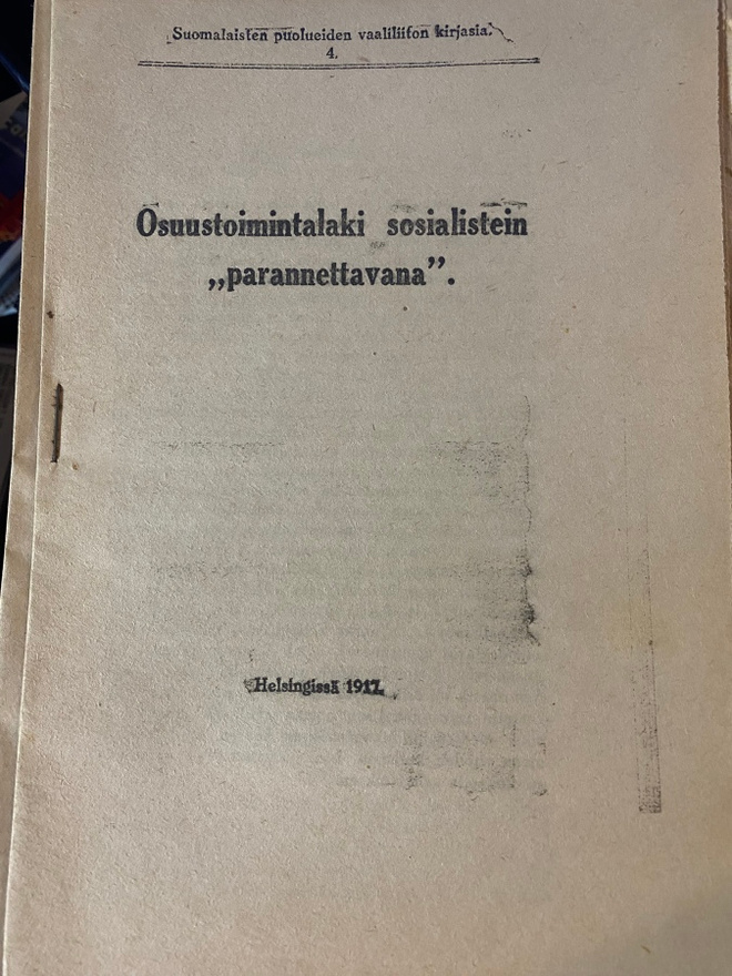 Osuustoimintalaki sosialistein parannettavana