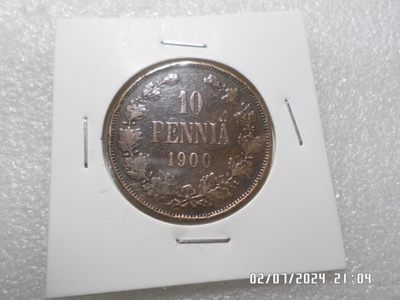 10 penniä 1900 tasaisesti patinoitunut siisti raha.
