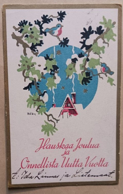 Uttuslien: Lintuja puussa, savua mökin piipuista p. 1951