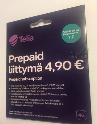 Telia Prepaid -liittymä 4,90 € puhelimeen