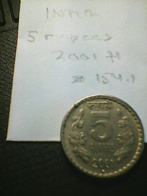 Intia 5 rupees 2001H, km#154.1