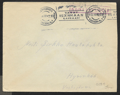 Kenttäposti - Kenttäpostia + KPK 1 23.4.1942